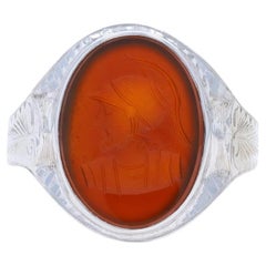 Or blanc Cornaline Art Deco Ancient Warrior Men's Ring 10k Intaglio Vintage