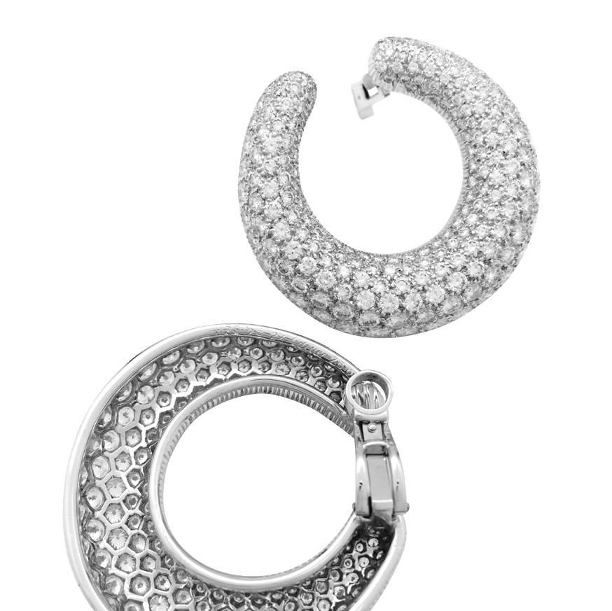 Contemporary Cartier Hoop Earrings Set with a Brilliant-Cut Diamonds Pavé