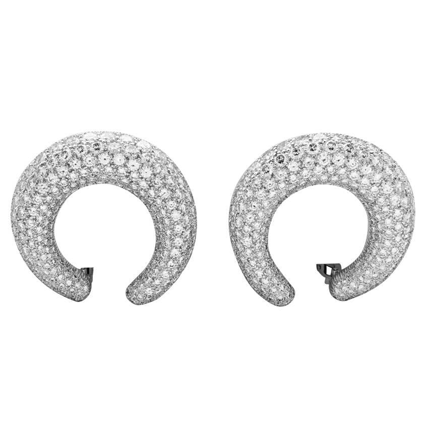 Round Cut Cartier Hoop Earrings Set with a Brilliant-Cut Diamonds Pavé