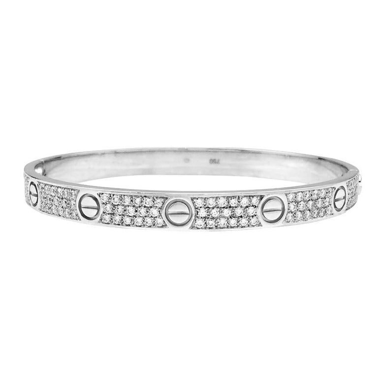 White Gold Cartier Love Bracelet Set With Diamonds At 1stdibs Cartier Bracelet Set
