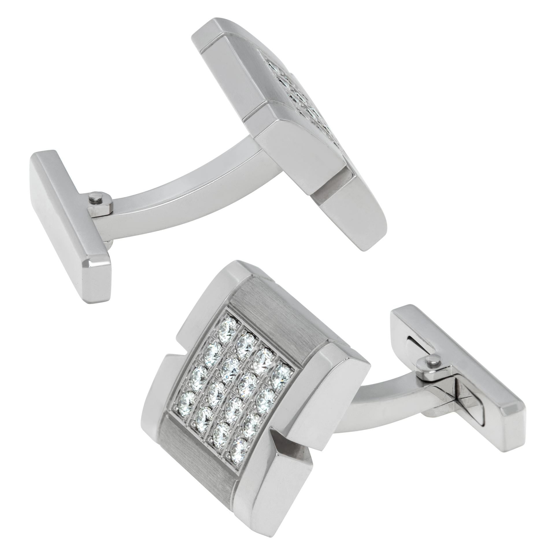 Cartier Tank Francaise  cufflinks in 18k white gold with 0.54 carats in round brilliant cut F-G color, VVS clarity diamonds. With original Cartier box. Size  of the square 14mm x 12.5mm. Length 20.6mm.
