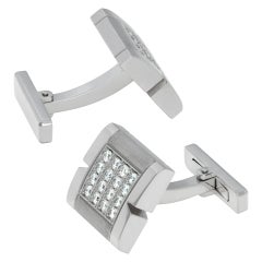 White gold Cartier Tank Francaise cufflinks with diamonds