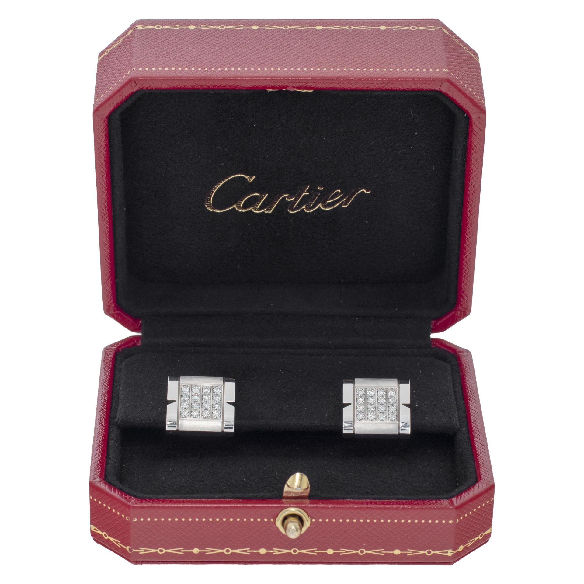 White gold Cartier Tank Francaise cufflinks with diamonds For Sale 1