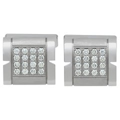 Used White gold Cartier Tank Francaise cufflinks with diamonds