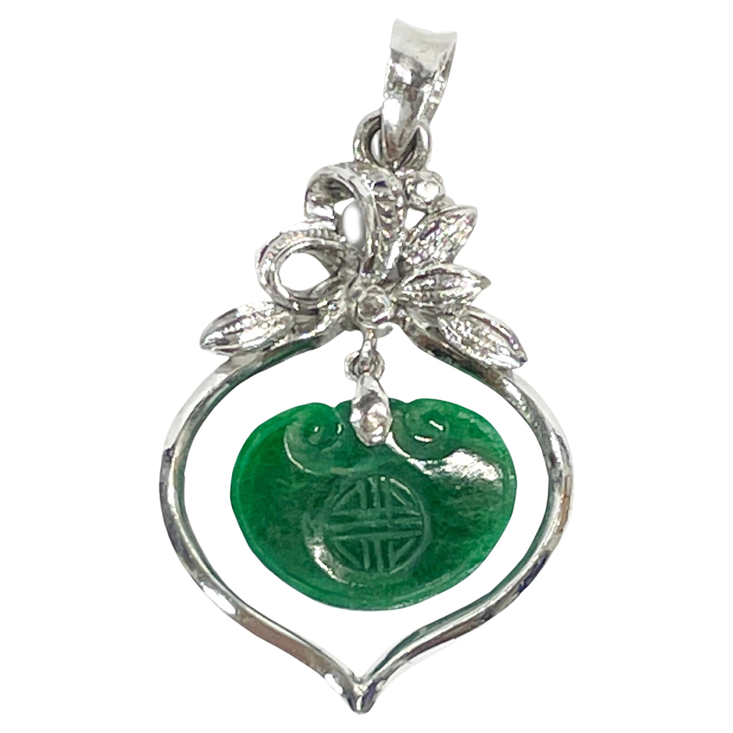 White Gold Carved Jade Chinese Pendant