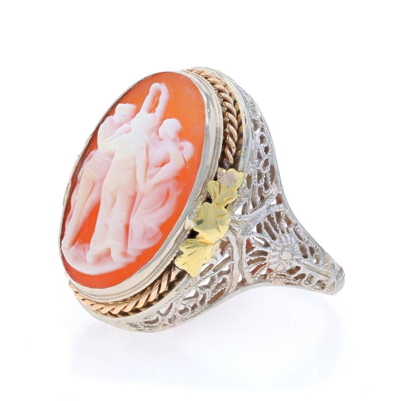 Donna Anello in oro bianco con cammeo a conchiglia intagliato Art Deco con tre grazie - 14k Filligree in vendita