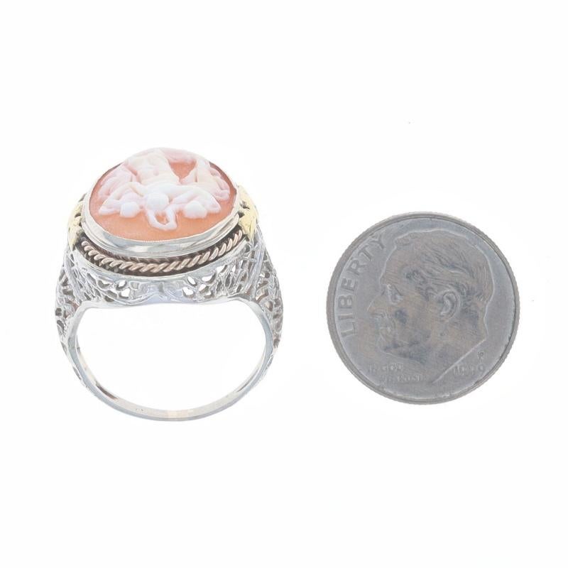 Anello in oro bianco con cammeo a conchiglia intagliato Art Deco con tre grazie - 14k Filligree in vendita 2