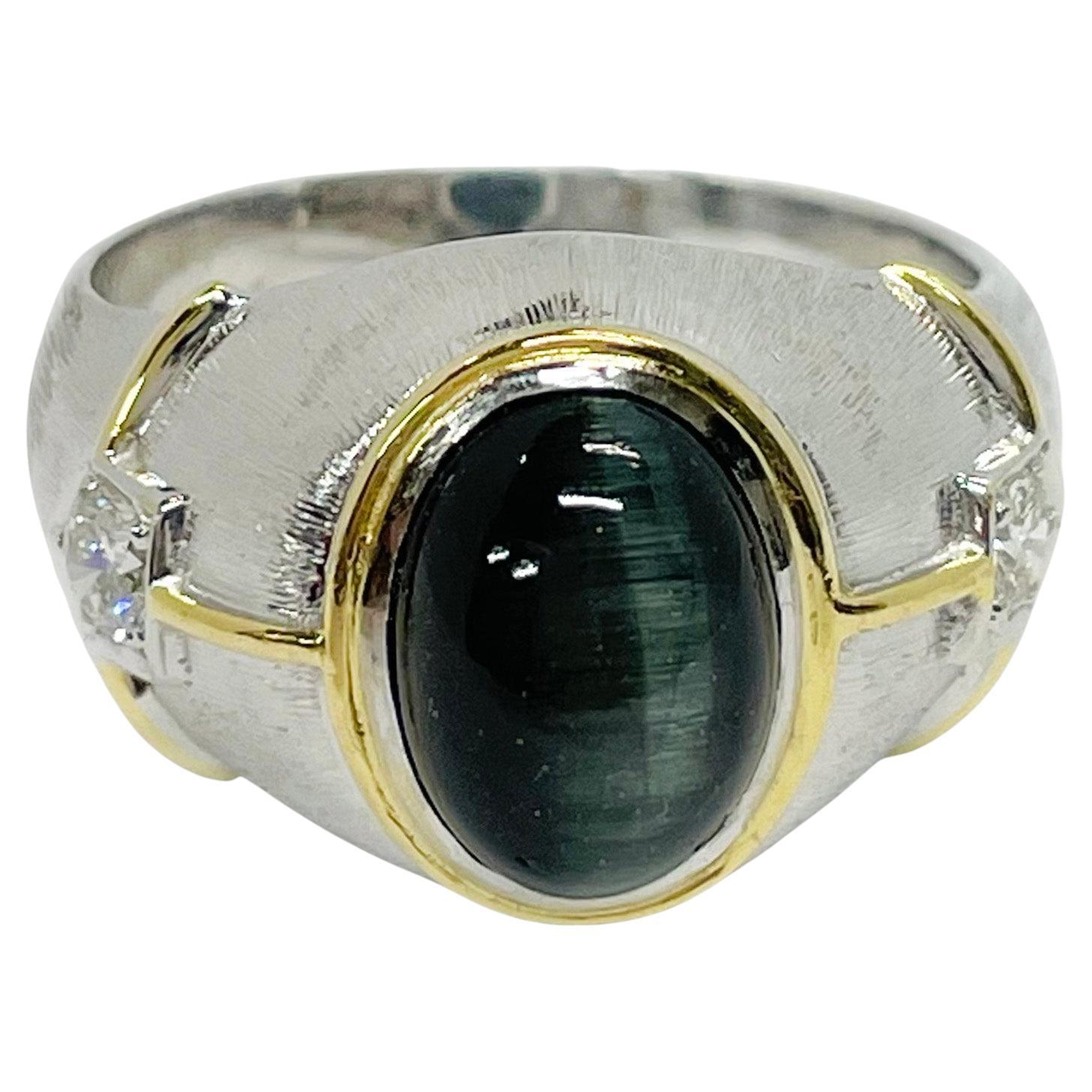 White Gold Cat's Eye Tourmaline Diamond Cocktail Ring For Sale