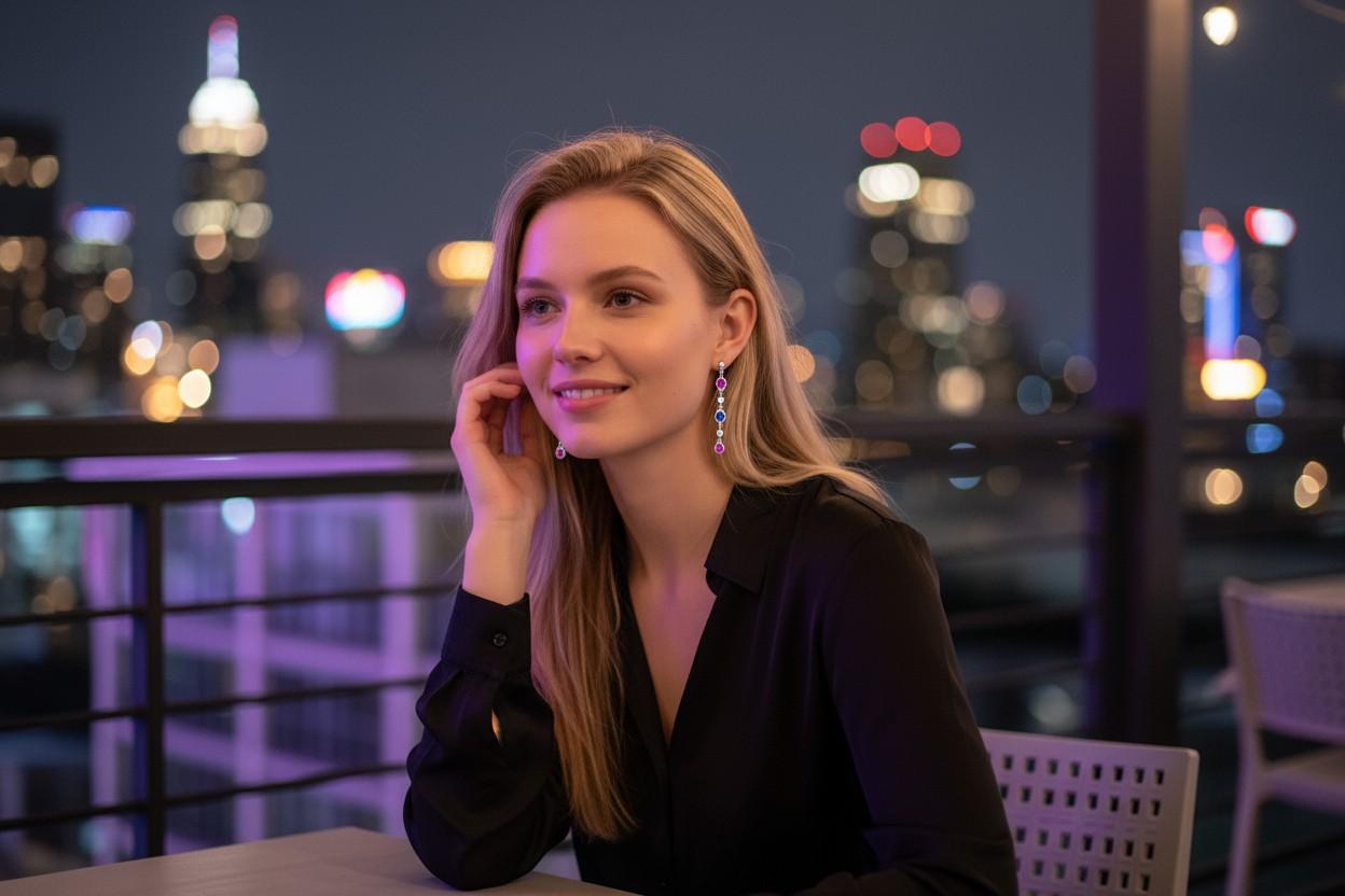 Donna Orecchini a goccia con castone in oro bianco, zaffiro rosa blu di Ceylon e diamante da 1,75 pollici in vendita