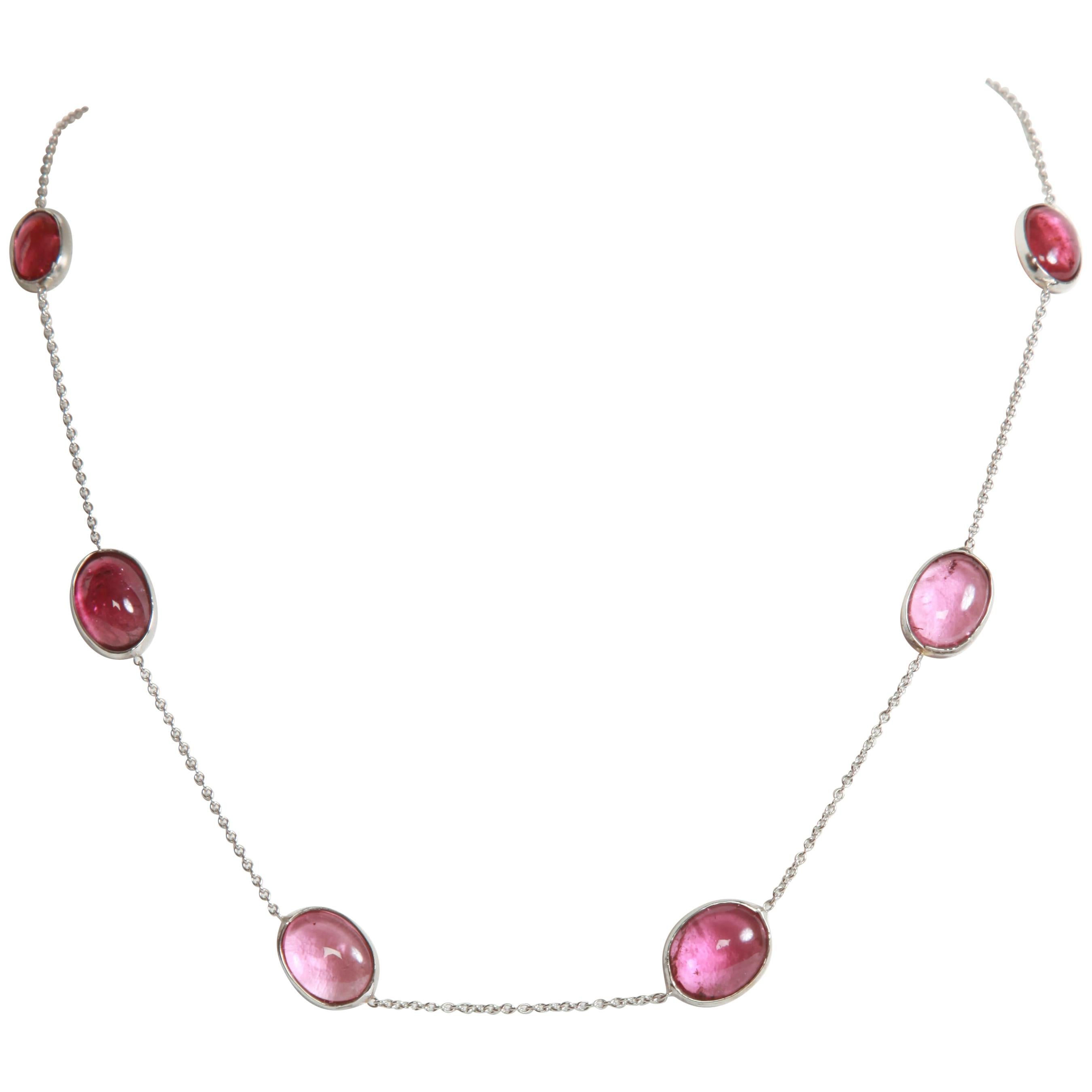 White Gold Chain Necklace Set with Pink Tourmaline Created by Marion Jeantet