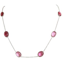 White Gold Chain Necklace Set with Pink Tourmaline Created by Marion Jeantet
