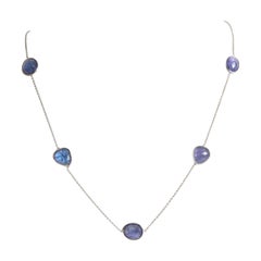White Gold Chain Necklace Set with Tanzanites Flat Cut by Marion Jeantet