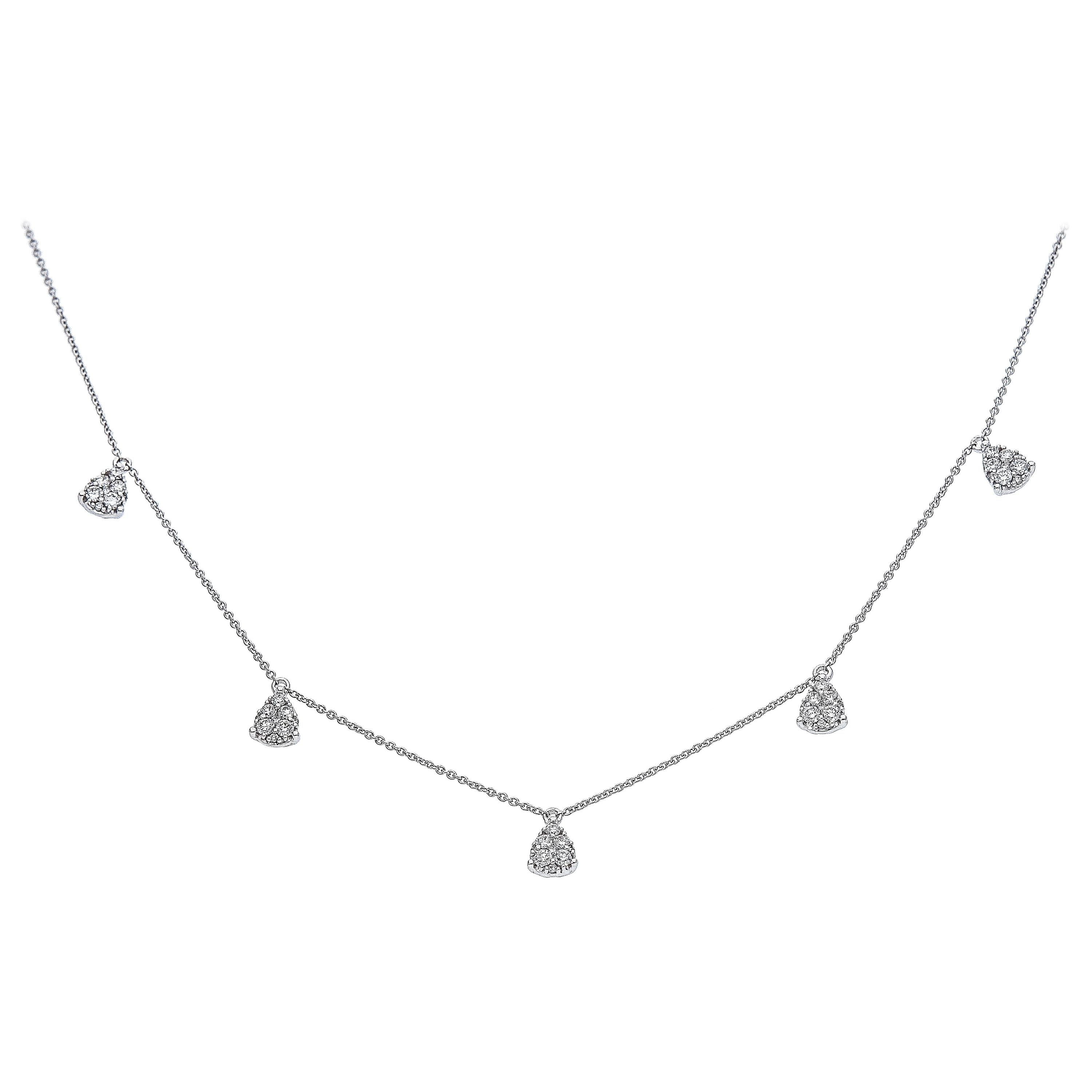 Collier chaîne en or blanc avec pendentif cinq gouttes avec n° 45 diamants ct 0.59 en vente