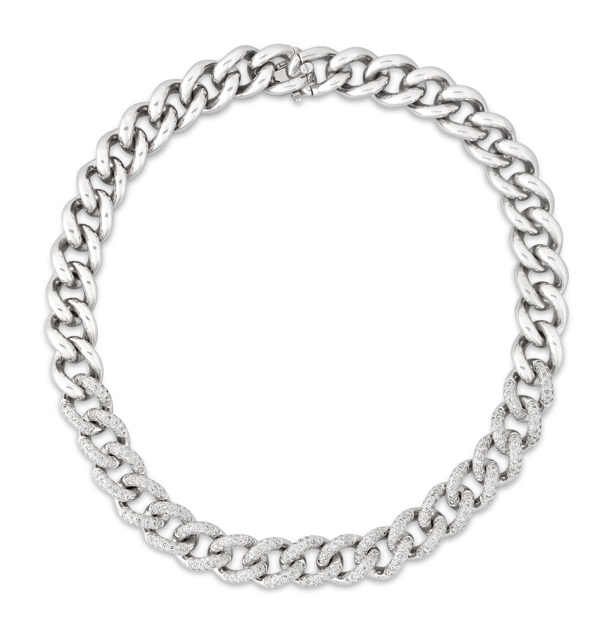 Modern White Gold Chain Necklace With Pavé Diamonds, 3.95 Carats