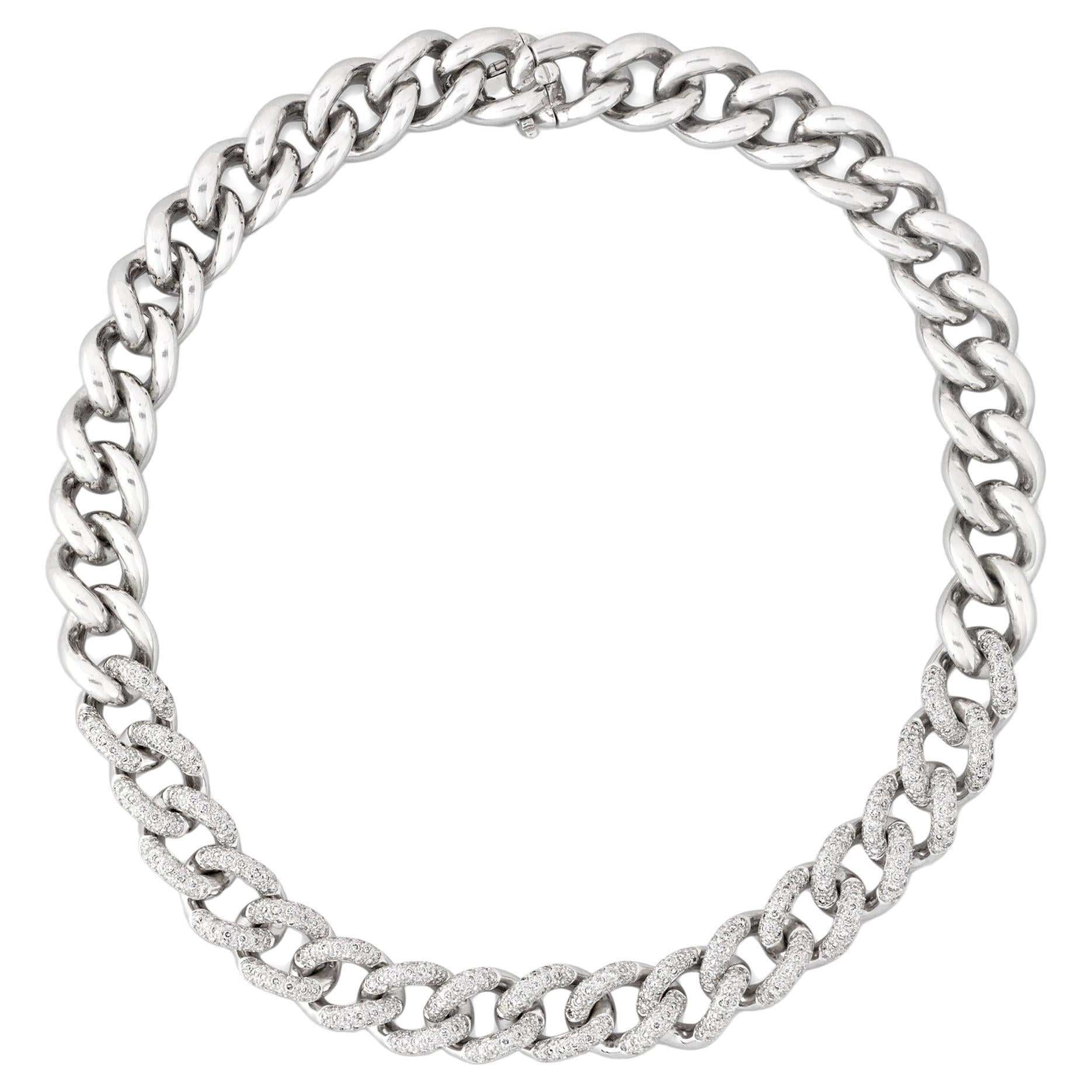 White Gold Chain Necklace With Pavé Diamonds, 3.95 Carats