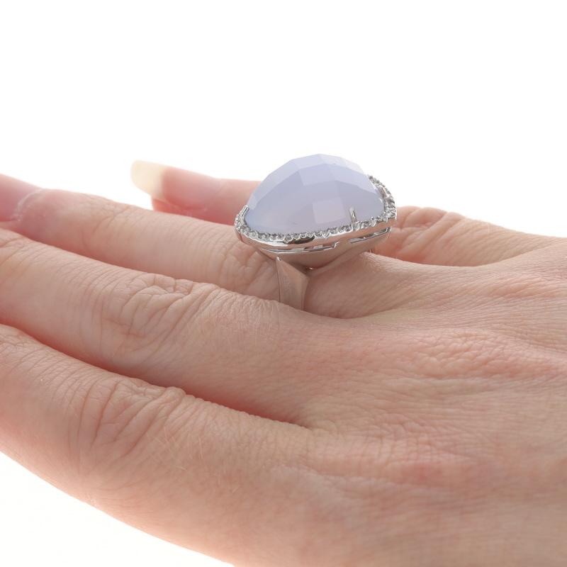 Women's White Gold Chalcedony Diamond Heart Halo Ring - 14k Checkerboard Cab 11.57ctw For Sale