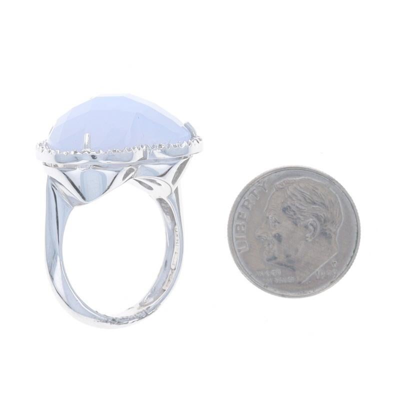 White Gold Chalcedony Diamond Heart Halo Ring - 14k Checkerboard Cab 11.57ctw For Sale 1