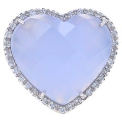 Anello aureola con diamante calcedonio in oro bianco - 14k Checkerboard Cab 11.57ctw