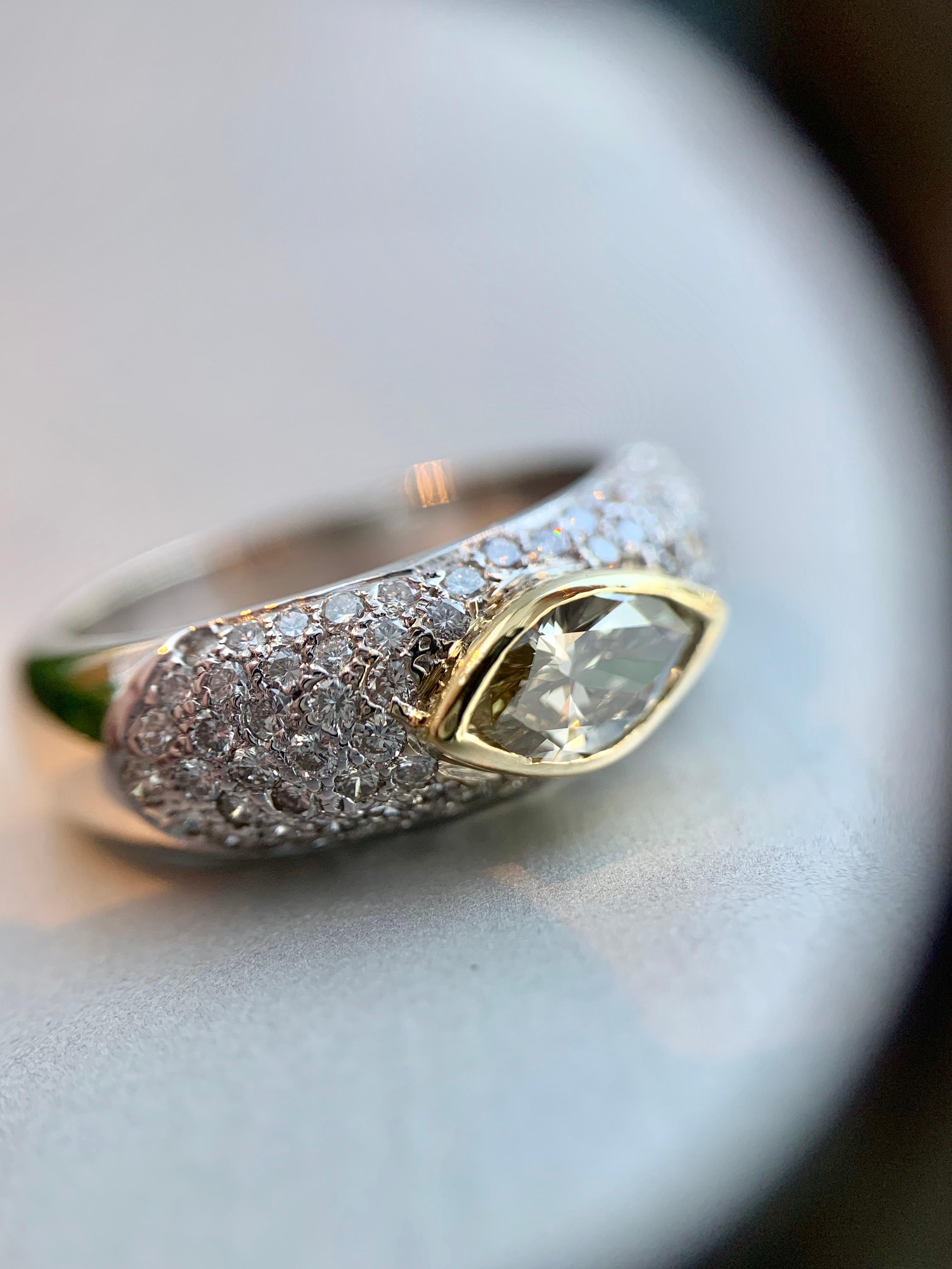 White Gold Champagne Marquise and Pavé Diamond Ring For Sale 5
