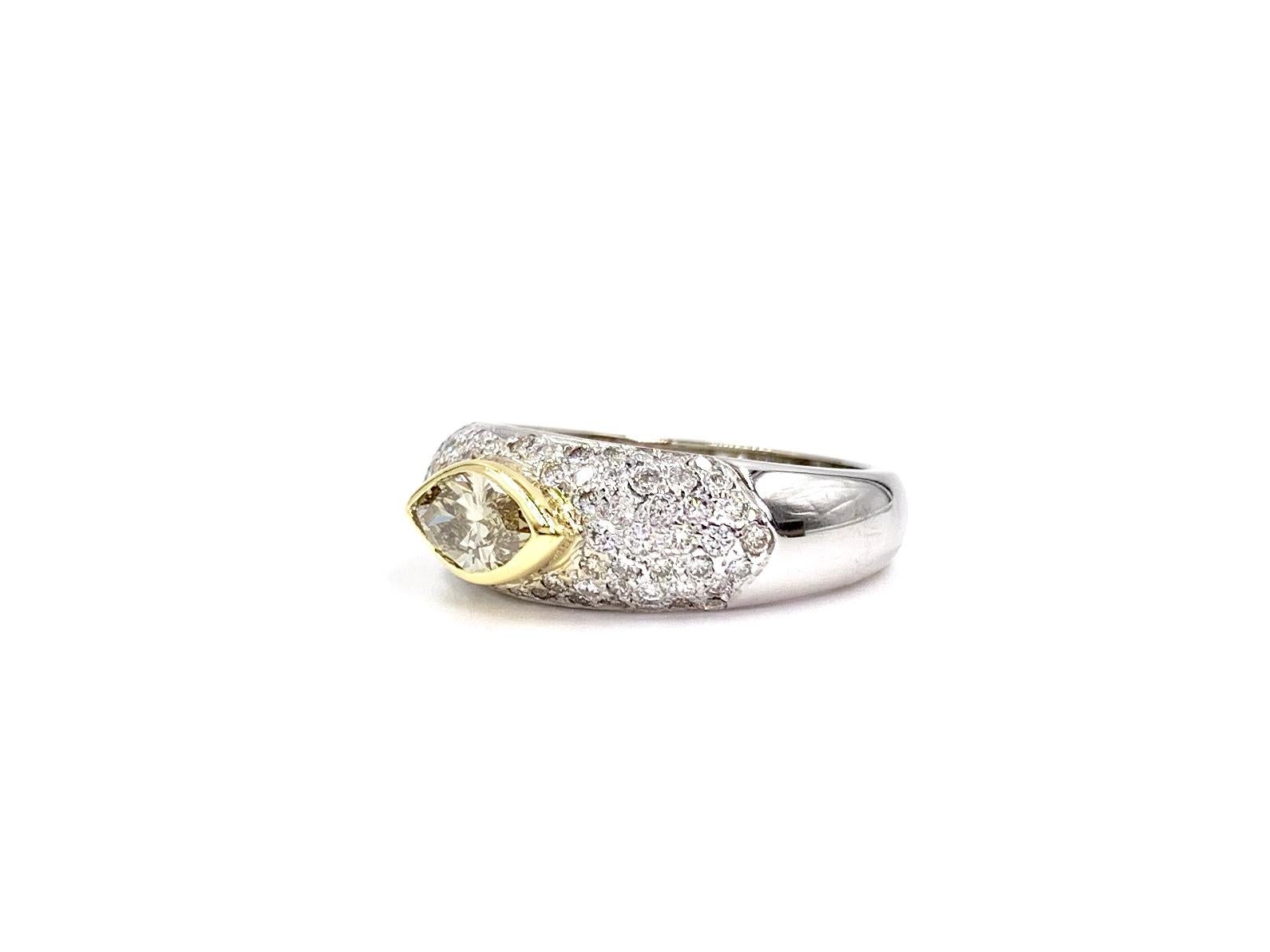 White Gold Champagne Marquise and Pavé Diamond Ring In Good Condition For Sale In Pikesville, MD