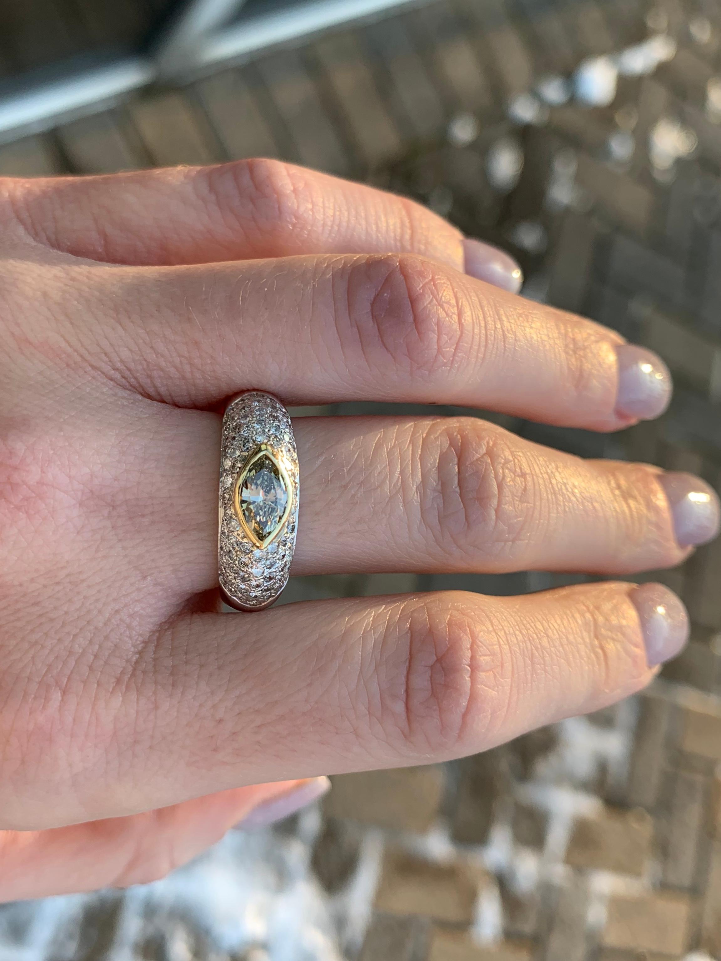 White Gold Champagne Marquise and Pavé Diamond Ring For Sale 2
