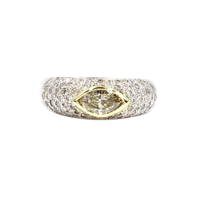 White Gold Champagne Marquise and Pavé Diamond Ring For Sale