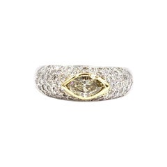 Retro White Gold Champagne Marquise and Pavé Diamond Ring