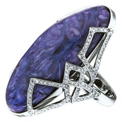 Ring White Gold Charoite Diamond Statement Cocktail ring Violet Jewelry Unisex