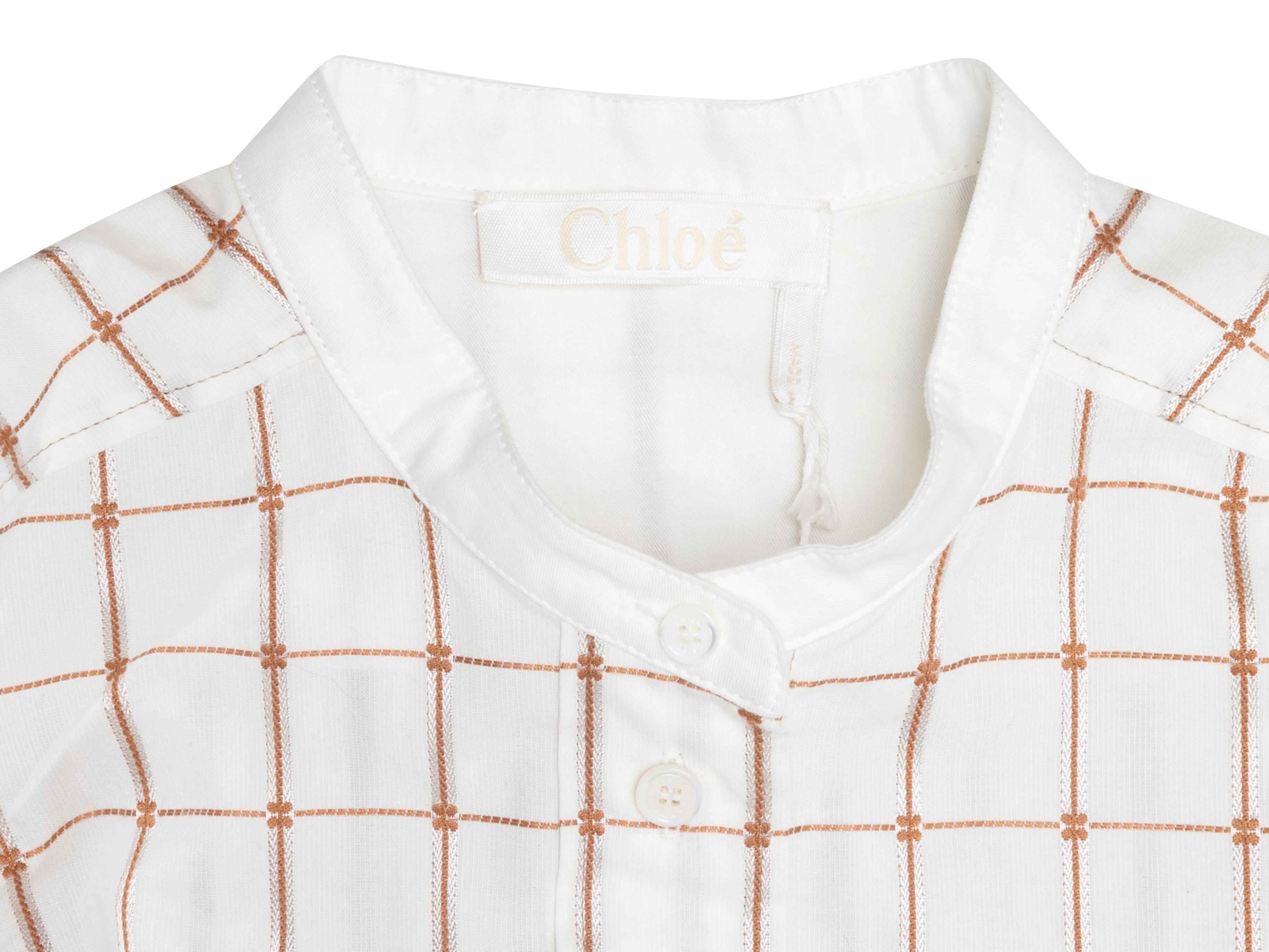 Women's White & Gold Chloe Grid Print Button-Up Top Size FR 40 For Sale