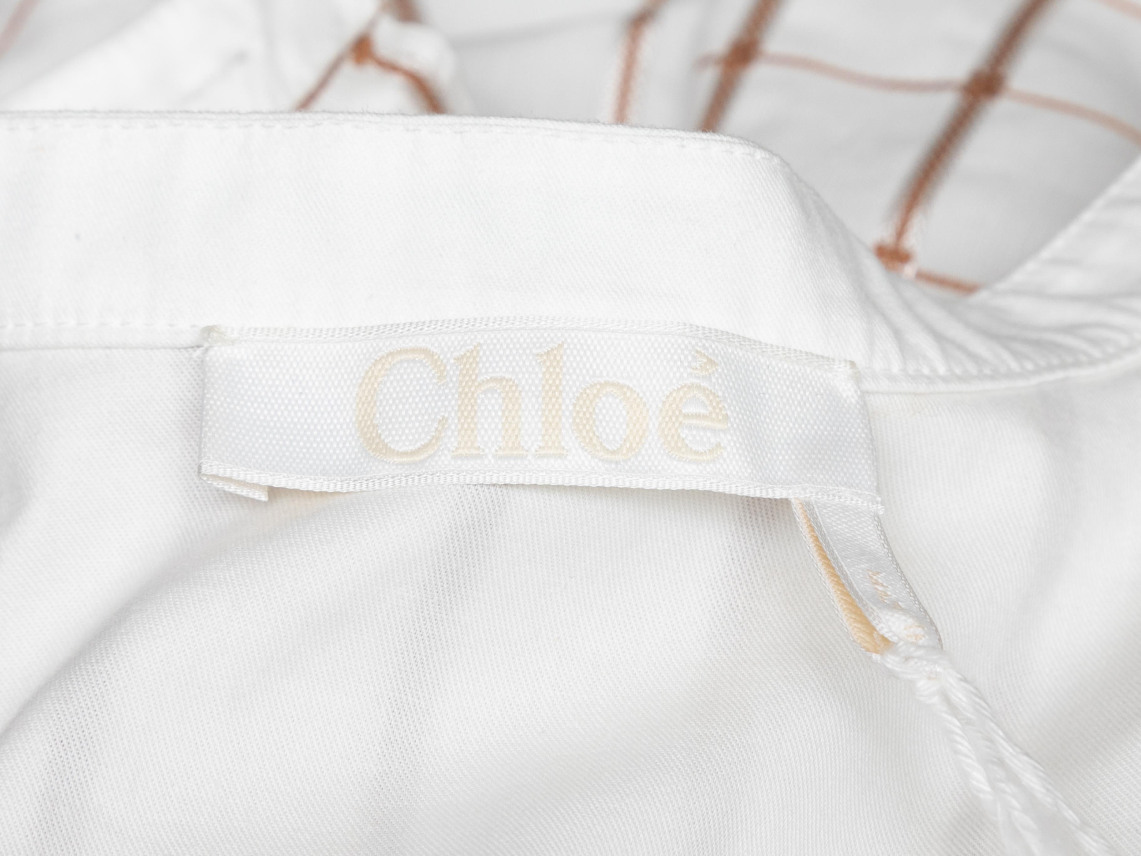 Weißes & goldenes Chloe-Top mit Gitterdruck und Knopfleiste Größe FR 40 1