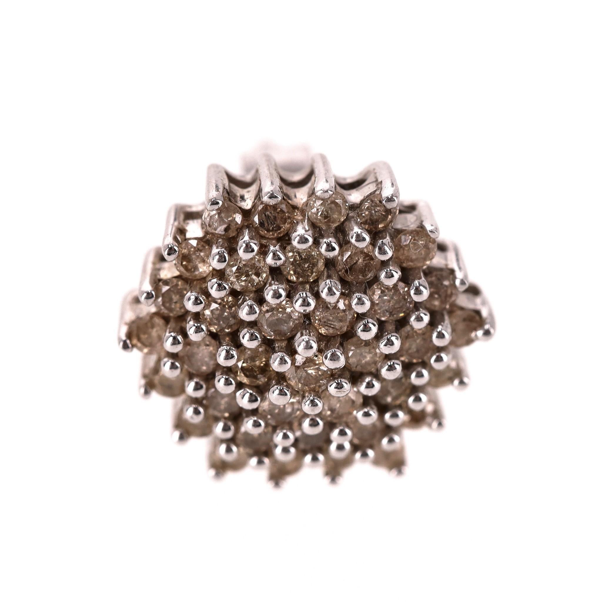 Brilliant Cut White Gold & Chocolate Diamond Cluster Earrings For Sale