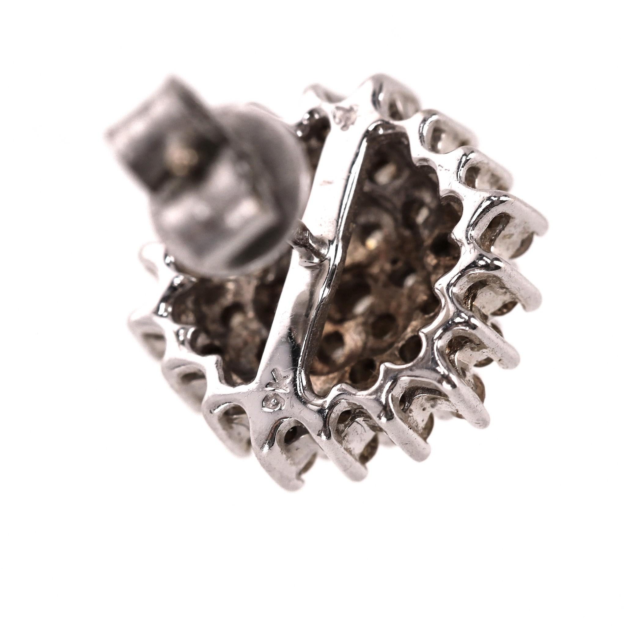 White Gold & Chocolate Diamond Cluster Earrings For Sale 1
