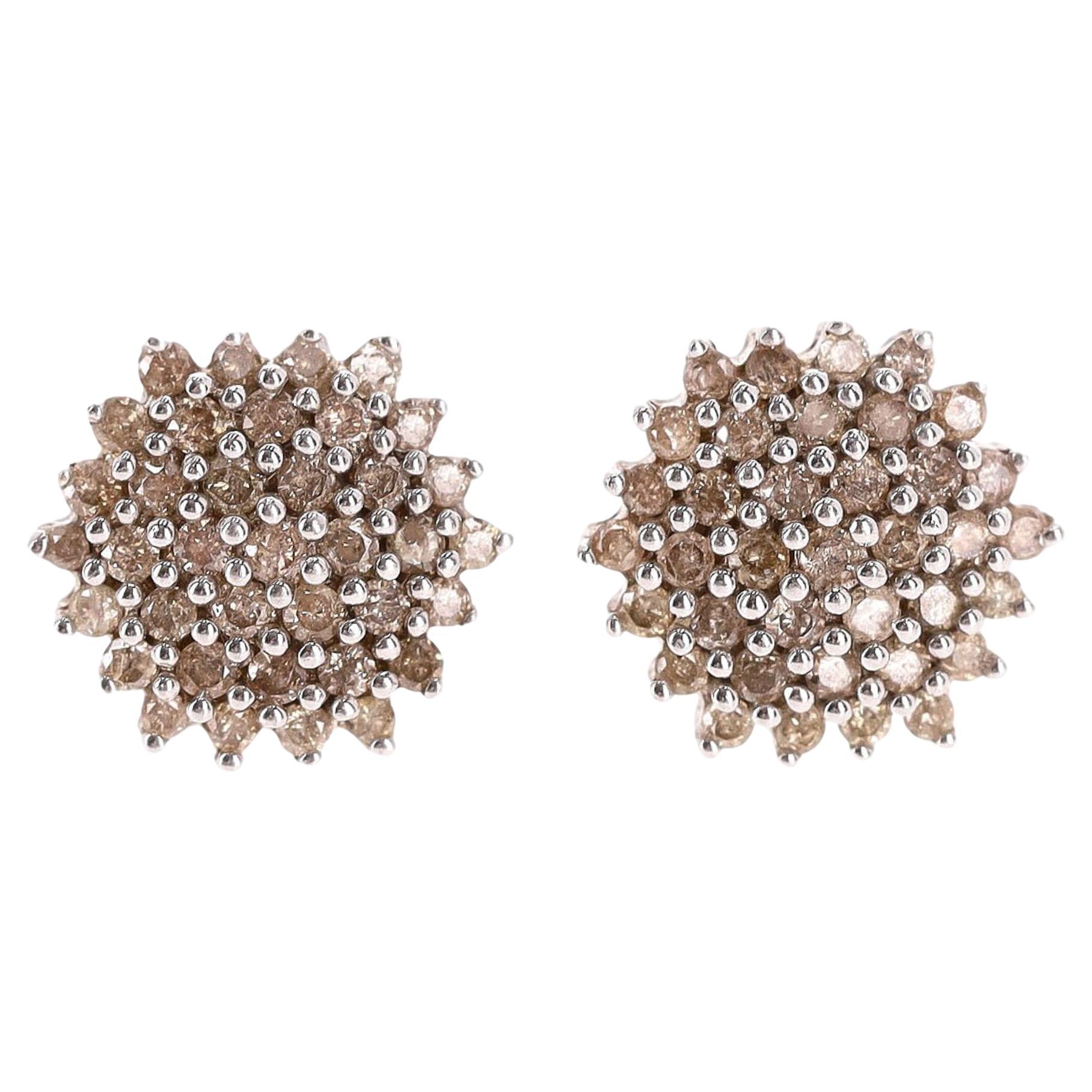 White Gold & Chocolate Diamond Cluster Earrings