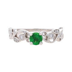 White Gold Chrome Tourmaline Diamond Engagement Ring 14k Rnd .54ctw Leaf Garland