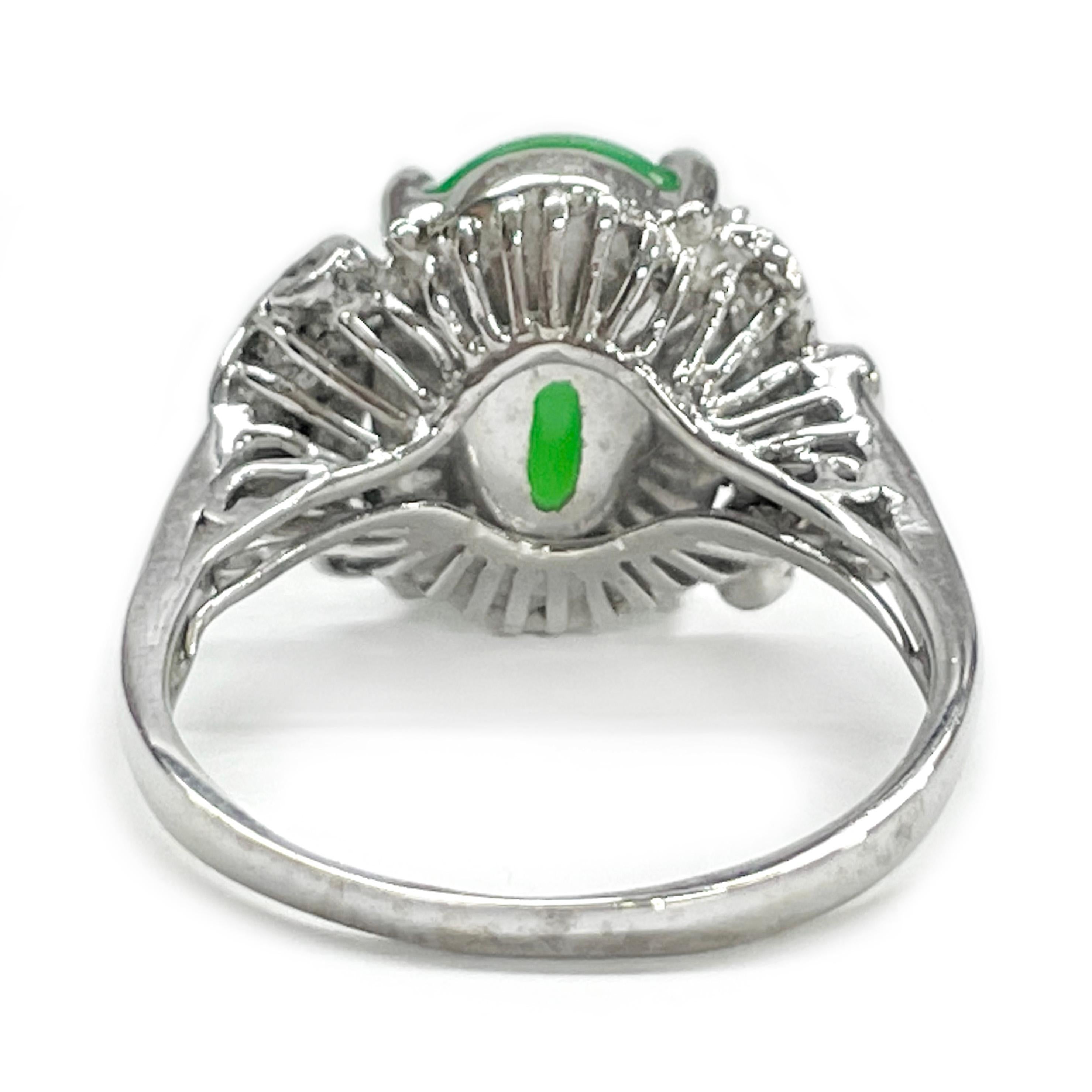 White Gold Chrysoprase Diamond Ring In Good Condition For Sale In Palm Desert, CA