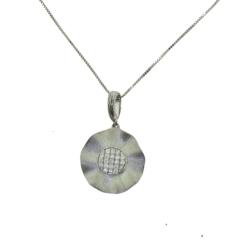 Women's or Men's White Gold Circle Pendant with Diamonds Pendant For Sale