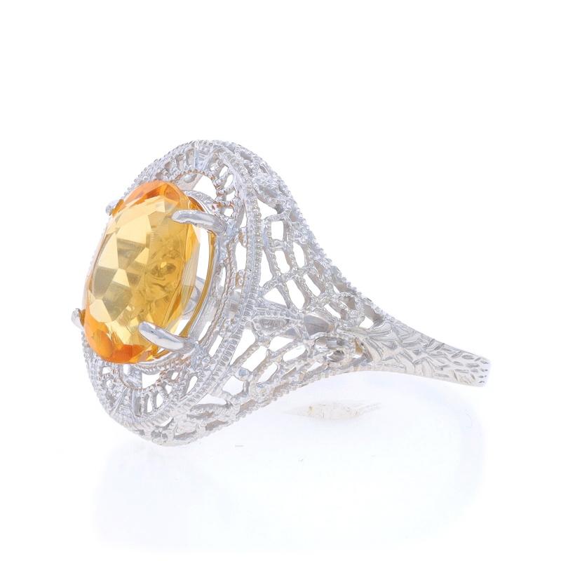 Oval Cut White Gold Citrine Art Deco Style Cocktail Solitaire Ring - 10k Oval Filligree For Sale