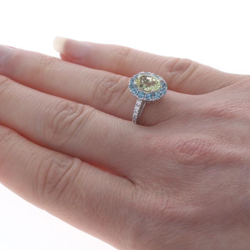 Oval Cut White Gold Citrine, Blue Topaz, & Diamond Halo Ring - 14k Oval 1.83ctw For Sale