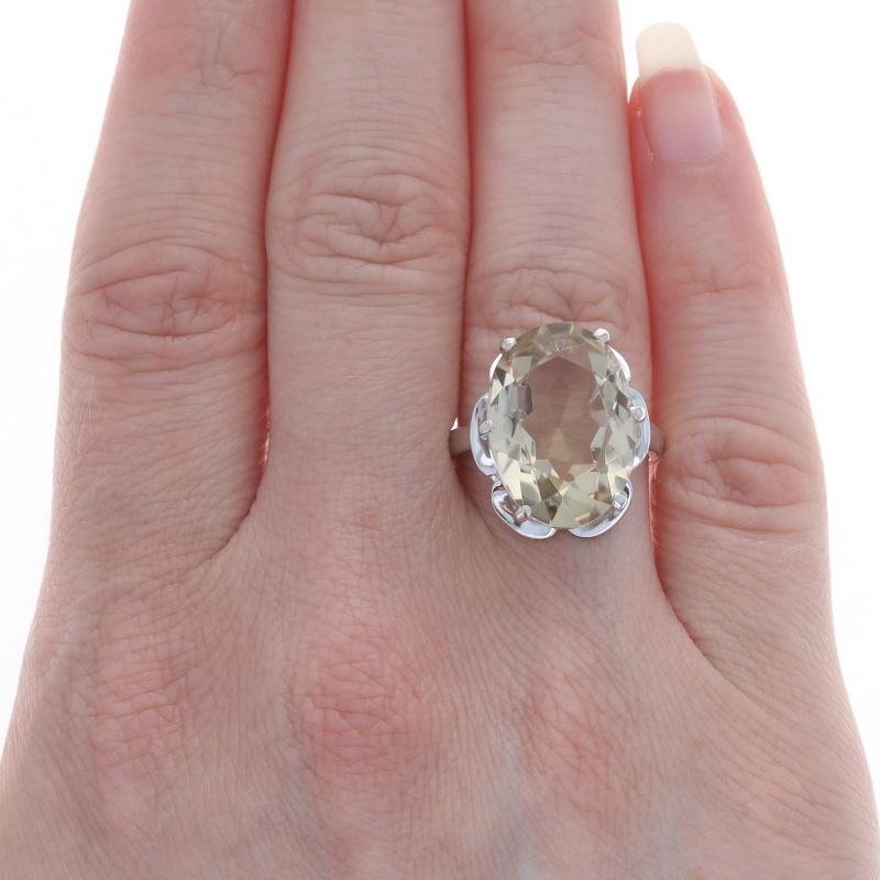 Weißgold Citrin Cocktail Solitär Ring 10k Oval 10,20ct Floral Scallop (Ovalschliff) im Angebot
