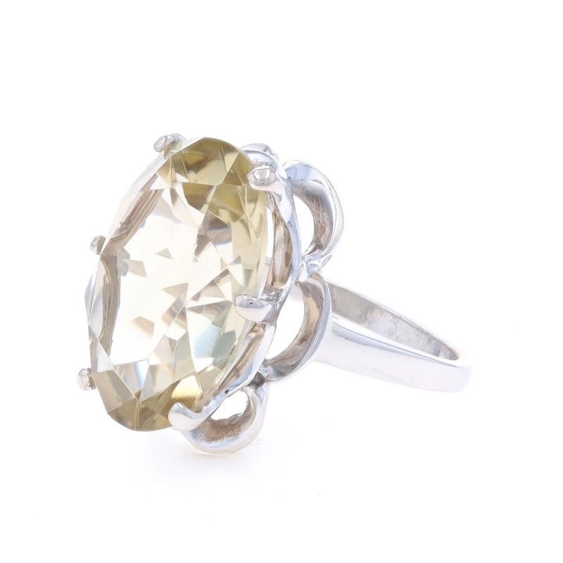 Weißgold Citrin Cocktail Solitär Ring 10k Oval 10,20ct Floral Scallop im Zustand ��„Hervorragend“ im Angebot in Greensboro, NC