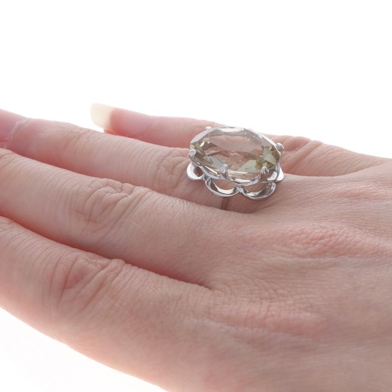Weißgold Citrin Cocktail Solitär Ring 10k Oval 10,20ct Floral Scallop Damen im Angebot