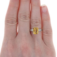White Gold Citrine Cocktail Solitaire Ring - 10k Rectangular Fantasy Cut 2.50ct