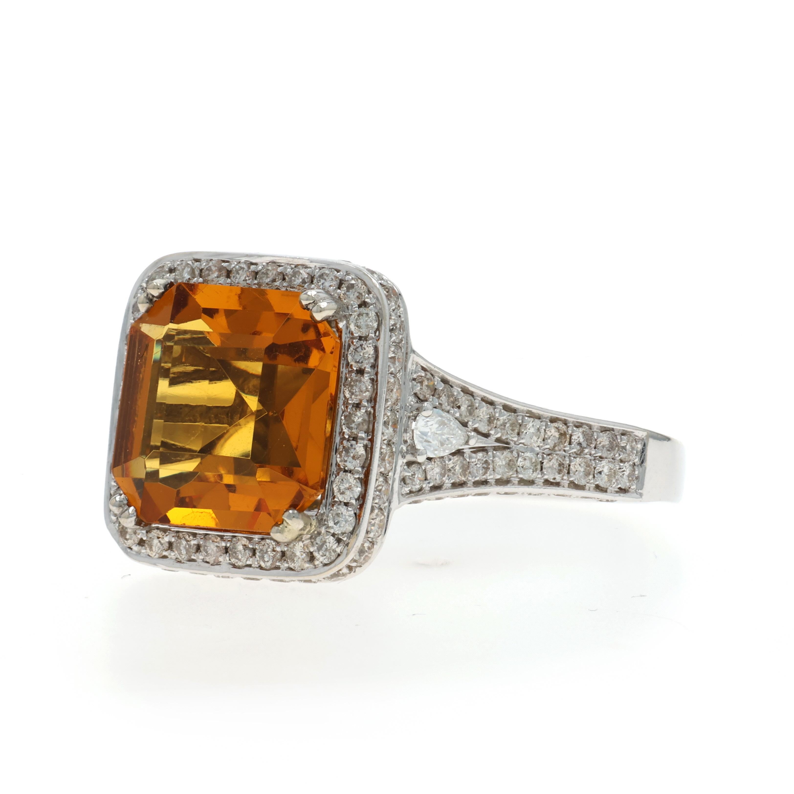 Anello aureola con diamante citrino in oro bianco - 14k Asscher 7,25ctw In condizioni ottime in vendita a Greensboro, NC