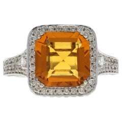 Anello aureola con diamante citrino in oro bianco - 14k Asscher 7,25ctw