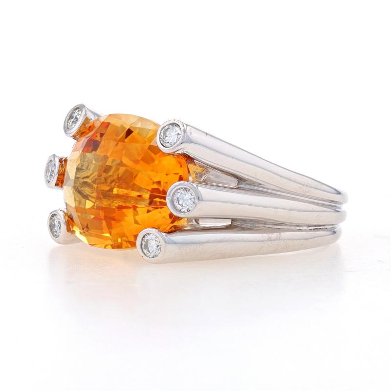 Oval Cut White Gold Citrine & Diamond Ring 18k Oval Checkerboard 14.10ctw East-West 7 1/4 For Sale