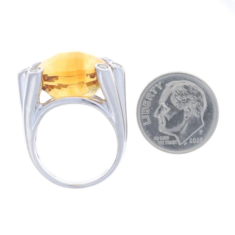 Women's White Gold Citrine & Diamond Ring 18k Oval Checkerboard 14.10ctw East-West 7 1/4 For Sale