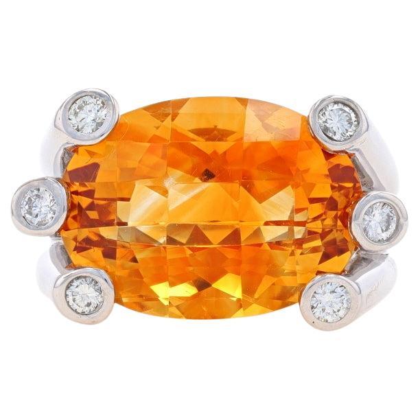 White Gold Citrine & Diamond Ring 18k Oval Checkerboard 14.10ctw East-West 7 1/4