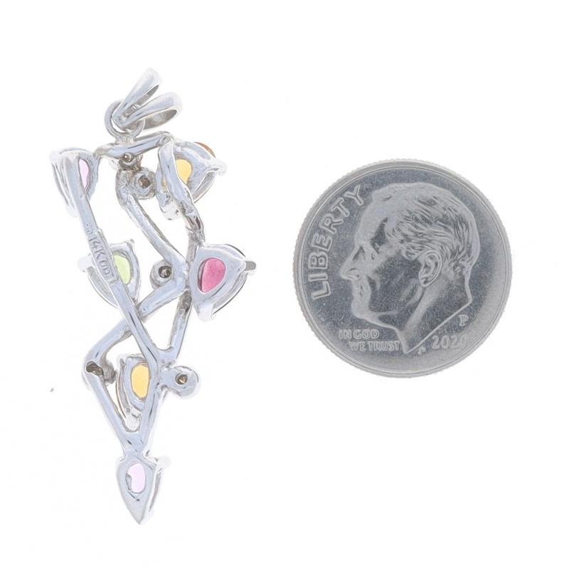 Taglio a goccia Ciondolo in oro bianco Citrino Rubellite Peridoto 14k Pear 1.39ctw Abstract Leaf Vine in vendita