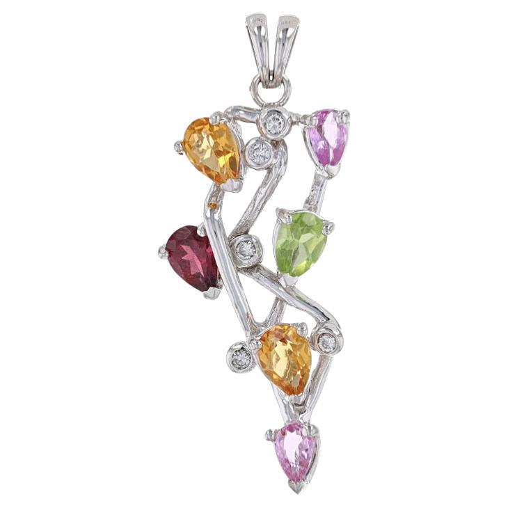 Ciondolo in oro bianco Citrino Rubellite Peridoto 14k Pear 1.39ctw Abstract Leaf Vine in vendita