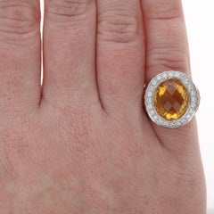 White Gold Citrine Sapphire Halo Ring - 18k Oval Cabochon 16.04ctw Sz6 3/4